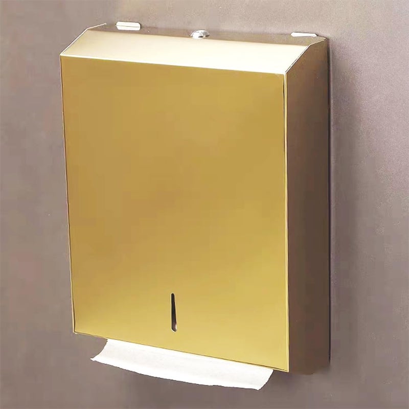 TOBEFORT Comercial Paper Towel Dispenser Wall Mount, Brushed Gold Stainless Steel Hand Towel Dispenser with Lock, Large Capacity 400 Trifold/C Fold Paper Towel Holder for Bathroom Kitchen Office Public Places - Image 1